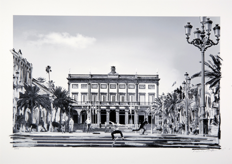 ONE DAY | LAS PALMAS No12 | Ralf Wehrle und Uwe Frank Mixed Media - Fine - Art - Print mit Kreide ca. 40 x 60 cm | gerahmt 60 x 80  Unikat | signiert